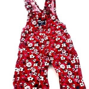 Vintage OshKosh Overalls Girls Size 6m Infant Red floral Flowers Snap